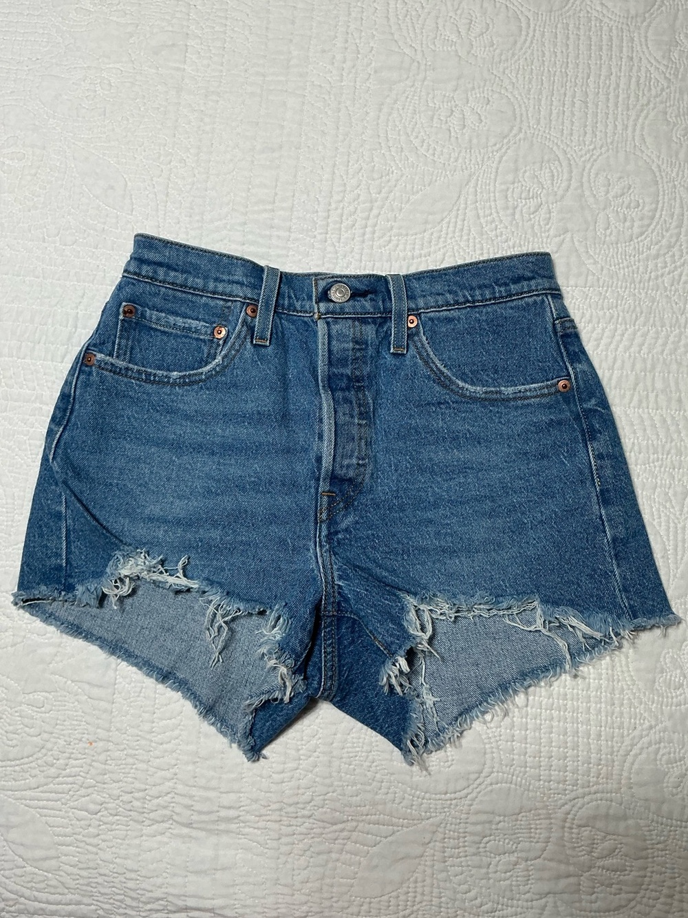 Levi's 501 Distressed Denim Cutoff Shorts Button Fly W27 Blue